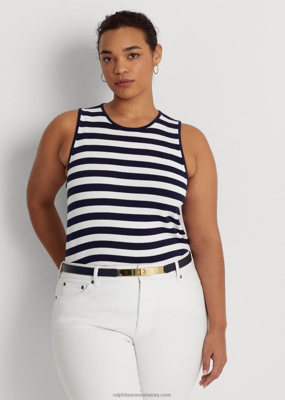 bleumarin rafinat/alb femei Ralph Lauren pulover fără mâneci în dungi de bumbac 046884785