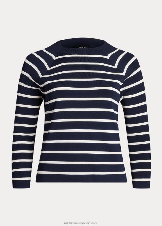bleumarin rafinat/crem femei Ralph Lauren pulover cu guler moc cu dungi 046884669