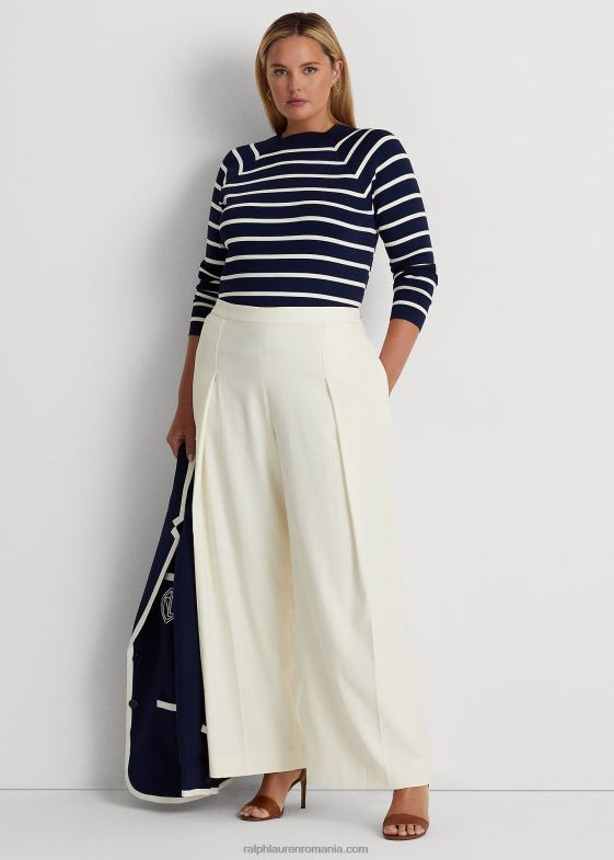 bleumarin rafinat/crem femei Ralph Lauren pulover cu guler moc cu dungi 046884669