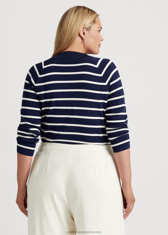 bleumarin rafinat/crem femei Ralph Lauren pulover cu guler moc cu dungi 046884669