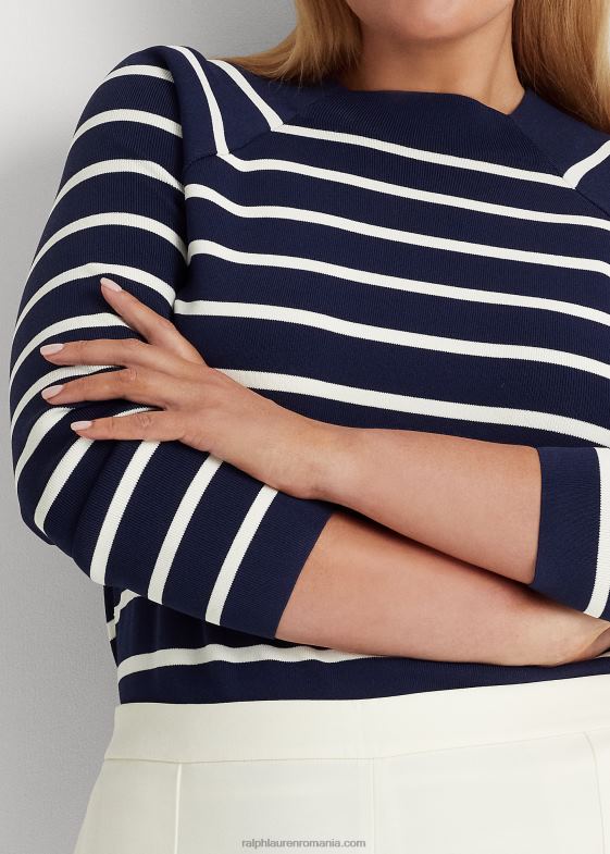 bleumarin rafinat/crem femei Ralph Lauren pulover cu guler moc cu dungi 046884669
