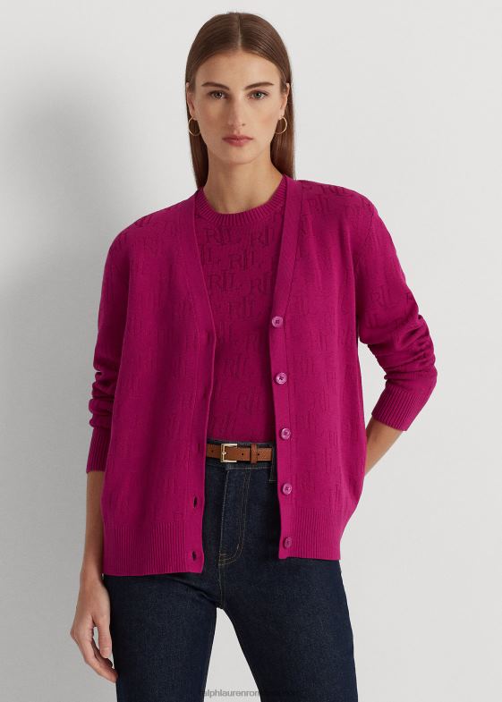 boabe fucsia femei Ralph Lauren cardigan jacquard cu monogramă 046884298