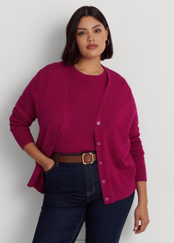 boabe fucsia femei Ralph Lauren cardigan jacquard cu monogramă 046884507
