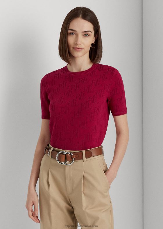 boabe fucsia femei Ralph Lauren pulover cu mânecă scurtă din jacquard monogramă 046883788