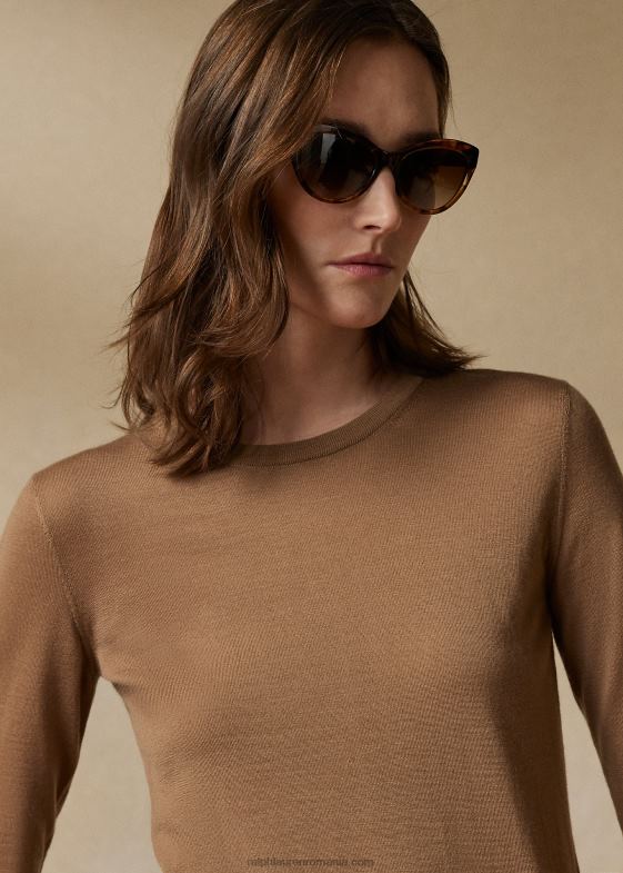 cămilă femei Ralph Lauren pulover de cașmir cu decolteu 046889350