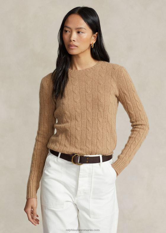 colecție camel melange femei Ralph Lauren pulover din cașmir din tricot cablu 046889120