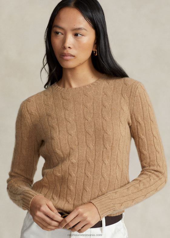 colecție camel melange femei Ralph Lauren pulover din cașmir din tricot cablu 046889120