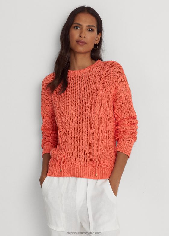 corali din port femei Ralph Lauren pulover din bumbac împletit cu șireturi 046889550