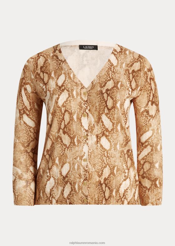 cremă multi femei Ralph Lauren Cardigan din amestec de bumbac cu imprimeu piele de șarpe 046884768