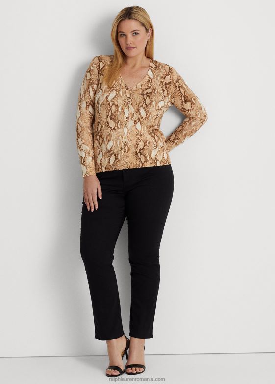 cremă multi femei Ralph Lauren Cardigan din amestec de bumbac cu imprimeu piele de șarpe 046884768