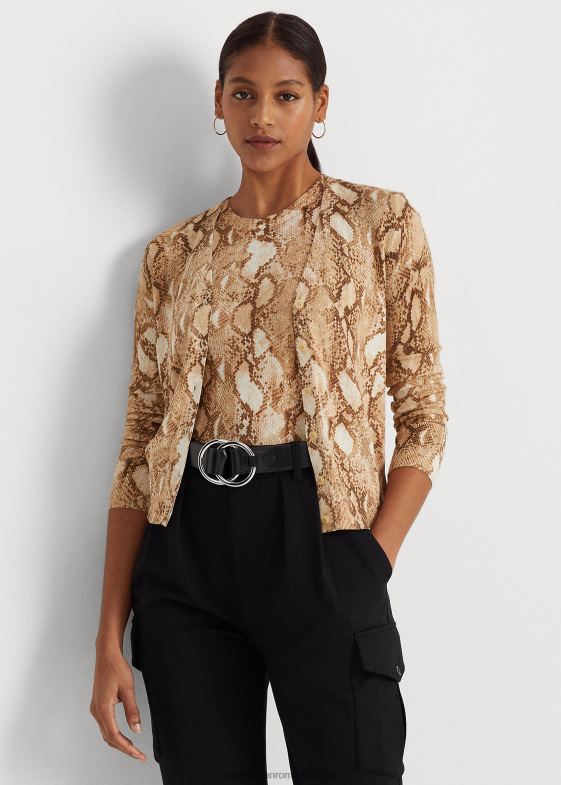 cremă multi femei Ralph Lauren Cardigan din amestec de bumbac cu imprimeu piele de șarpe 046884878