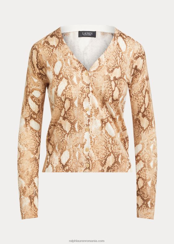 cremă multi femei Ralph Lauren Cardigan din amestec de bumbac cu imprimeu piele de șarpe 046884878