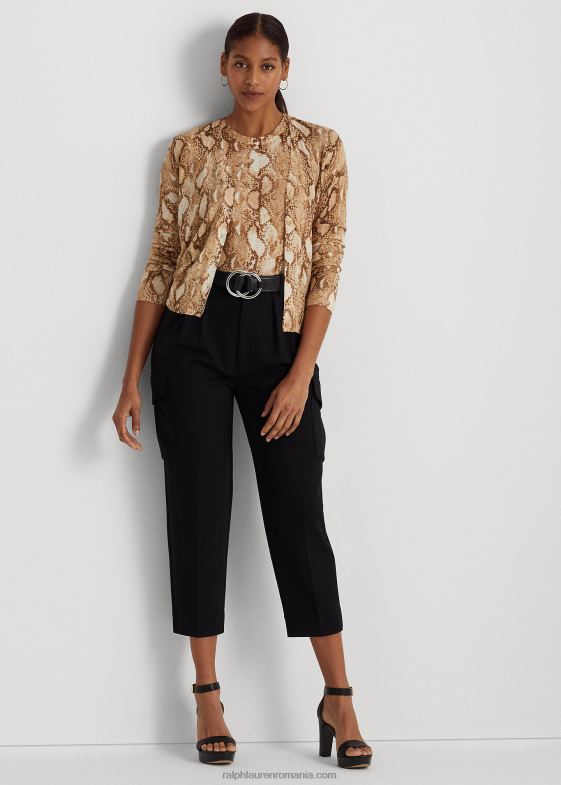 cremă multi femei Ralph Lauren Cardigan din amestec de bumbac cu imprimeu piele de șarpe 046884878