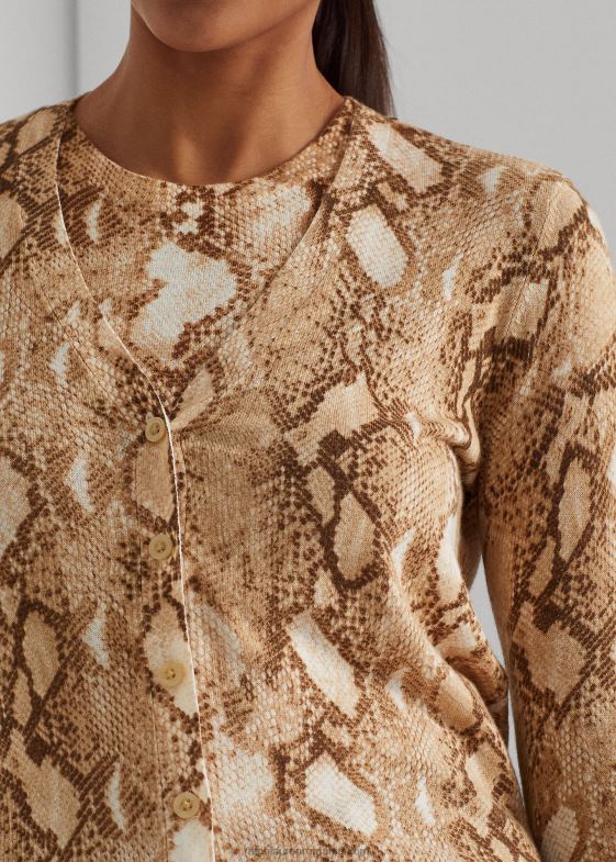 cremă multi femei Ralph Lauren Cardigan din amestec de bumbac cu imprimeu piele de șarpe 046884878