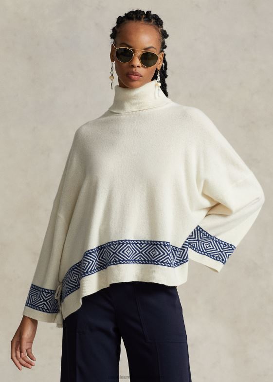 cremă pergament/marin femei Ralph Lauren pulover din cașmir cu geo-motiv 046883075