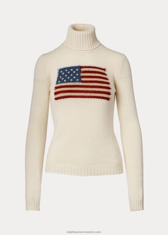 crema cu steag femei Ralph Lauren pulover din cașmir cu guler țesut 046889353