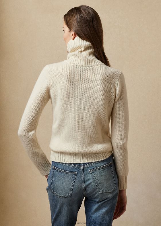 crema cu steag femei Ralph Lauren pulover din cașmir cu guler țesut 046889353