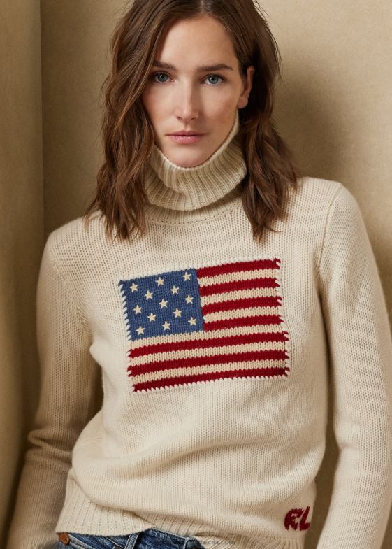 crema cu steag femei Ralph Lauren pulover din cașmir cu guler țesut 046889353