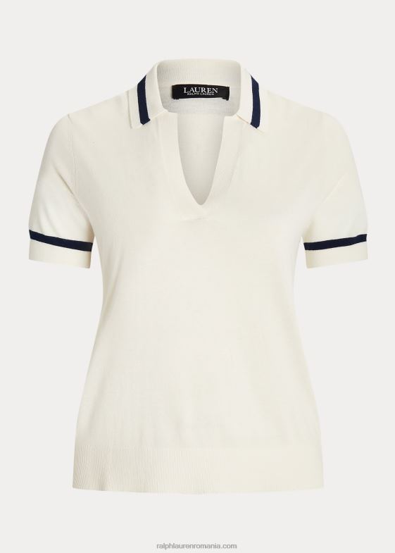 crema de mascarpone femei Ralph Lauren pulover cu mânecă scurtă din amestec de mătase 046884662