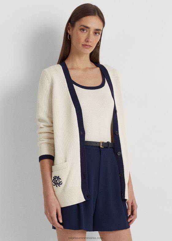 crema de mascarpone/marin femei Ralph Lauren cardigan din bumbac bicolor 046889471