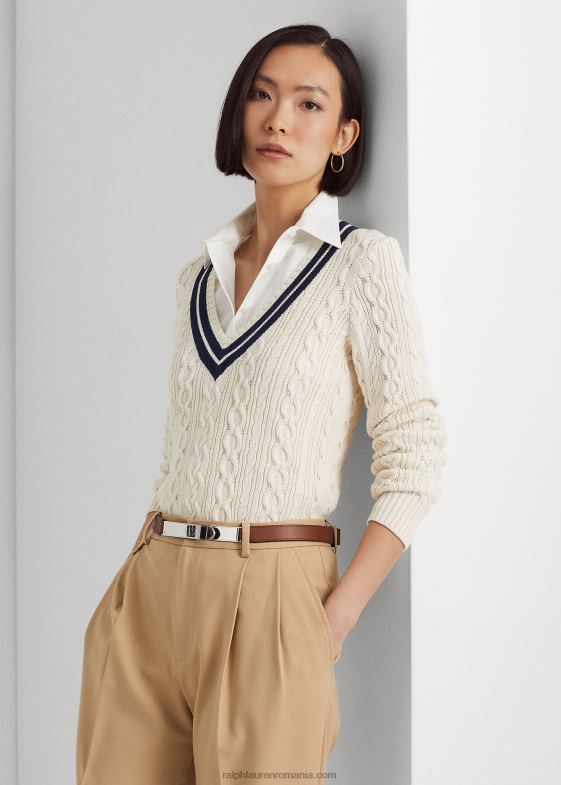 crema de mascarpone/marin femei Ralph Lauren pulover de cricket din tricot cablu 046884378