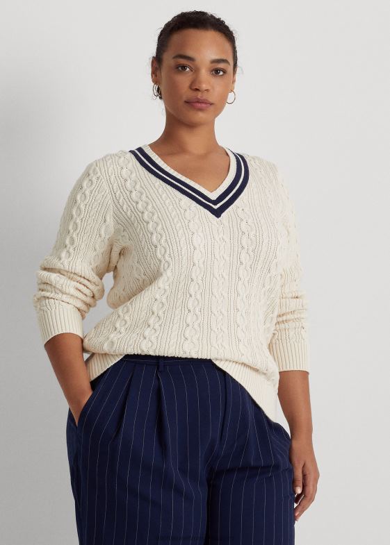 crema de mascarpone/marin femei Ralph Lauren pulover de cricket din tricot cablu 046884639