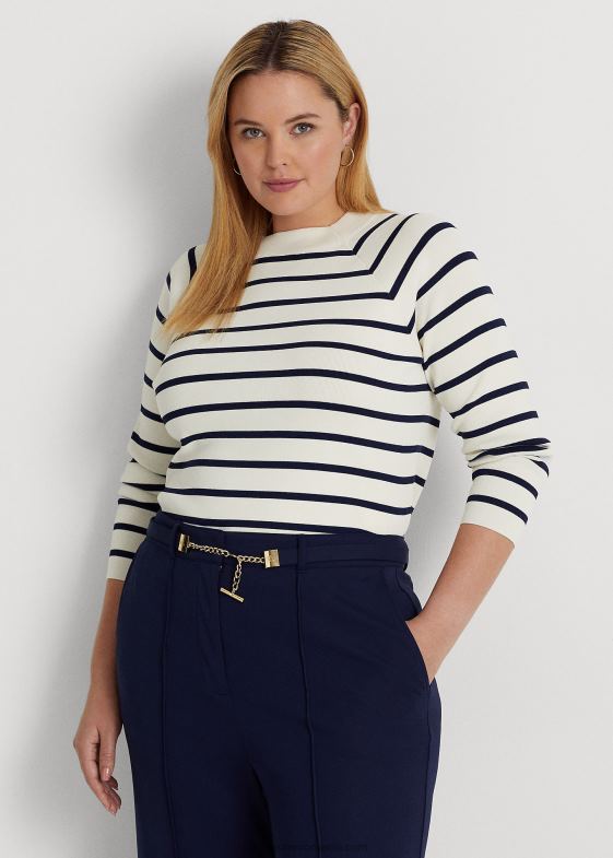 crema de mascarpone/marin femei Ralph Lauren pulover decoltat în dungi 046884621