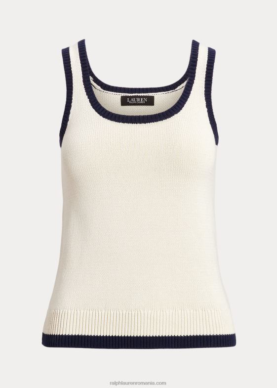 crema de mascarpone/marin femei Ralph Lauren pulover fără mâneci din amestec de bumbac bicolor 046884405