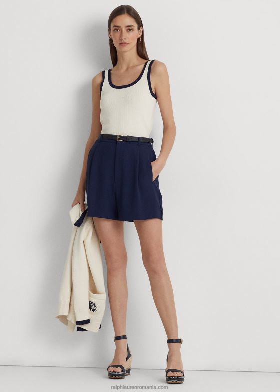 crema de mascarpone/marin femei Ralph Lauren pulover fără mâneci din amestec de bumbac bicolor 046884405