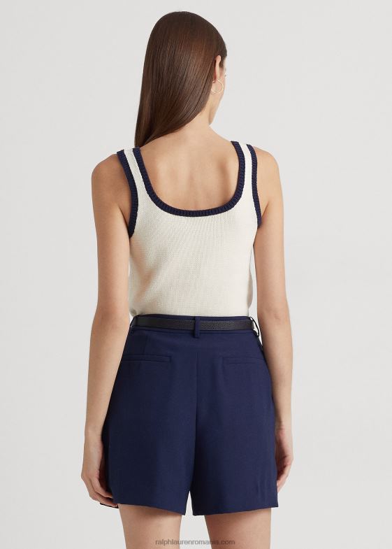 crema de mascarpone/marin femei Ralph Lauren pulover fără mâneci din amestec de bumbac bicolor 046884405