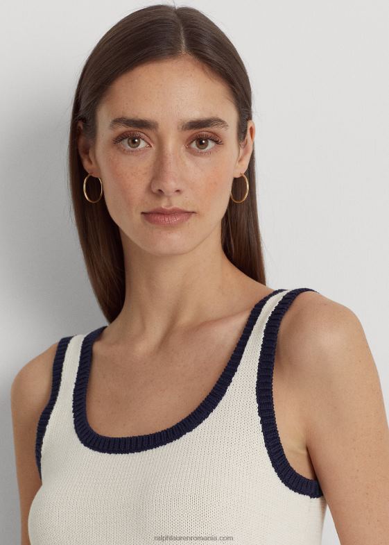 crema de mascarpone/marin femei Ralph Lauren pulover fără mâneci din amestec de bumbac bicolor 046884405