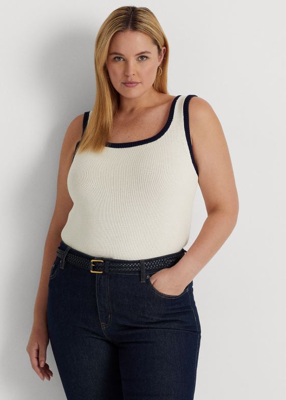 crema de mascarpone/marin femei Ralph Lauren pulover fără mâneci din amestec de bumbac bicolor 046884588