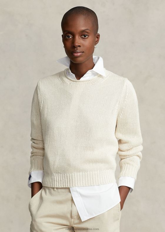 crema de pergament femei Ralph Lauren pulover cu guler rulat din in-bumbac 046882926