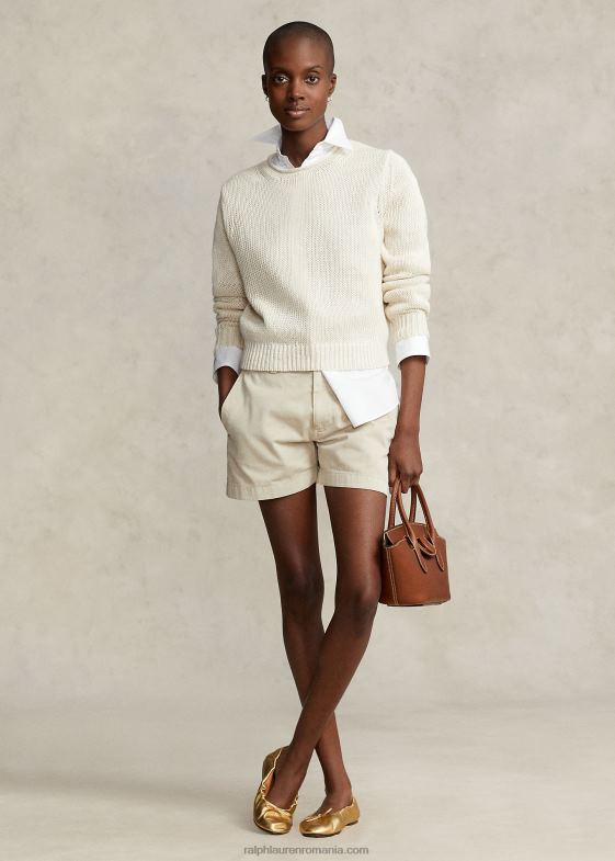 crema de pergament femei Ralph Lauren pulover cu guler rulat din in-bumbac 046882926