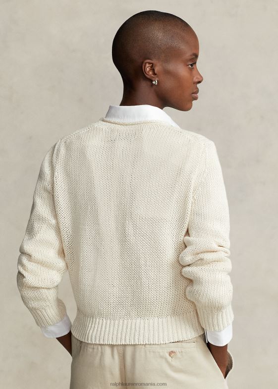 crema de pergament femei Ralph Lauren pulover cu guler rulat din in-bumbac 046882926