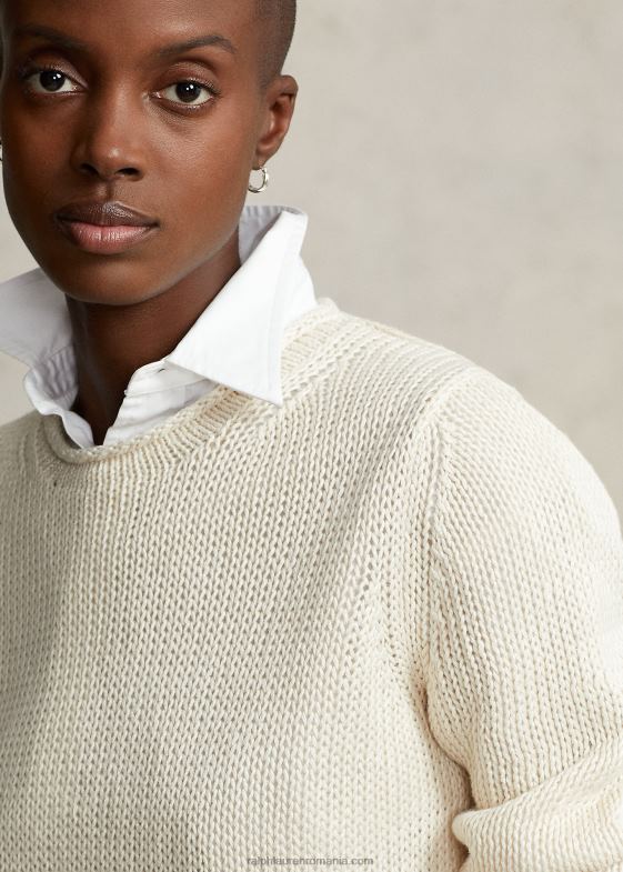 crema de pergament femei Ralph Lauren pulover cu guler rulat din in-bumbac 046882926