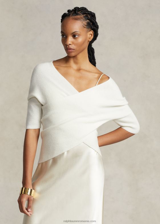 crema de pergament femei Ralph Lauren top din cașmir tricot în coaste 046883204