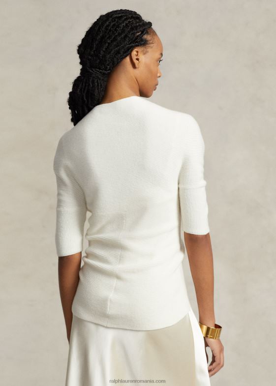crema de pergament femei Ralph Lauren top din cașmir tricot în coaste 046883204