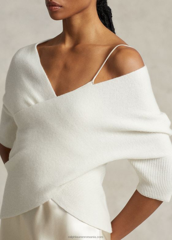 crema de pergament femei Ralph Lauren top din cașmir tricot în coaste 046883204