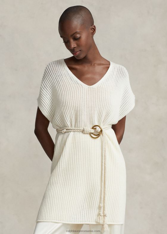 crema inchisa femei Ralph Lauren tunică din lână merinos cu cusături deschise 046883112