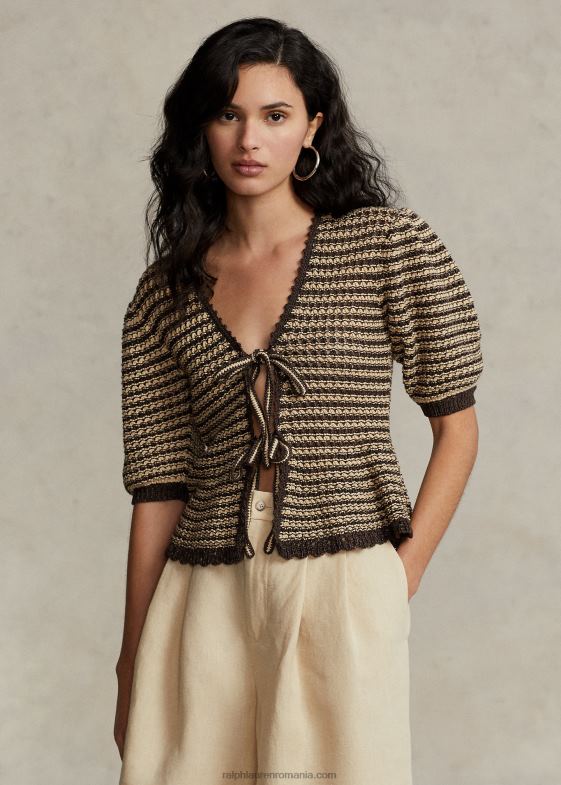 dungă bronz/ciocolată femei Ralph Lauren cardigan cu mânecă scurtă din amestec de bumbac 046882974