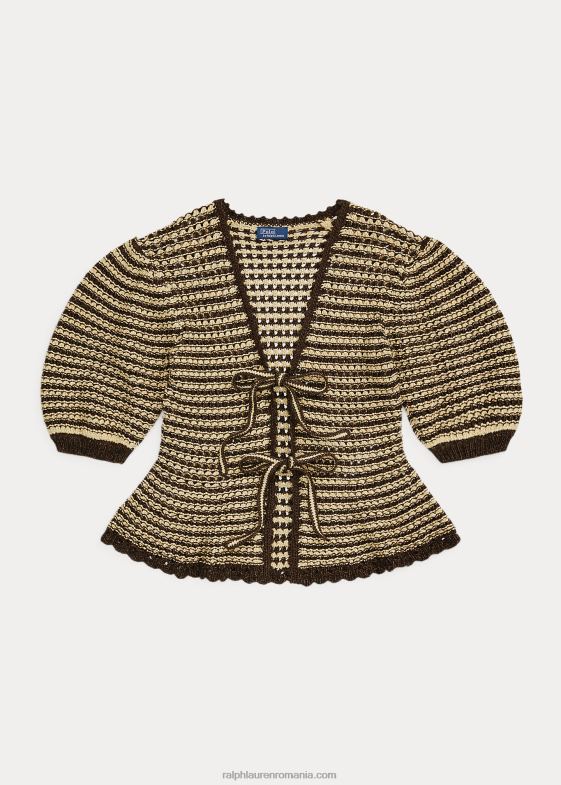 dungă bronz/ciocolată femei Ralph Lauren cardigan cu mânecă scurtă din amestec de bumbac 046882974