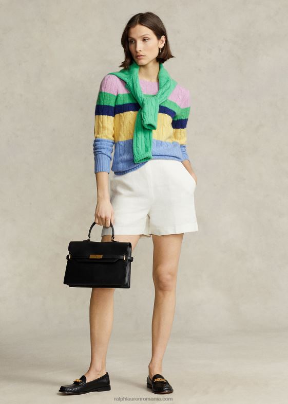 dungi multiplă femei Ralph Lauren pulover în dungi cu tricot în cablu 046889184