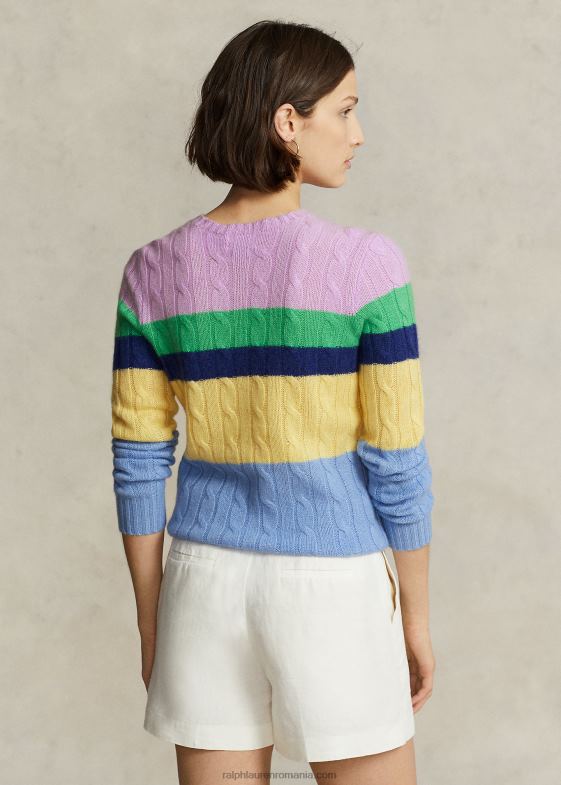 dungi multiplă femei Ralph Lauren pulover în dungi cu tricot în cablu 046889184