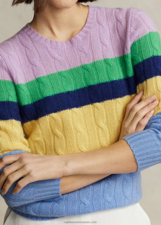 dungi multiplă femei Ralph Lauren pulover în dungi cu tricot în cablu 046889184