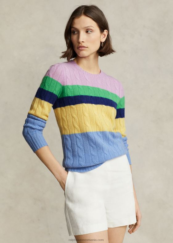 dungi multiplă femei Ralph Lauren pulover în dungi cu tricot în cablu 046889184