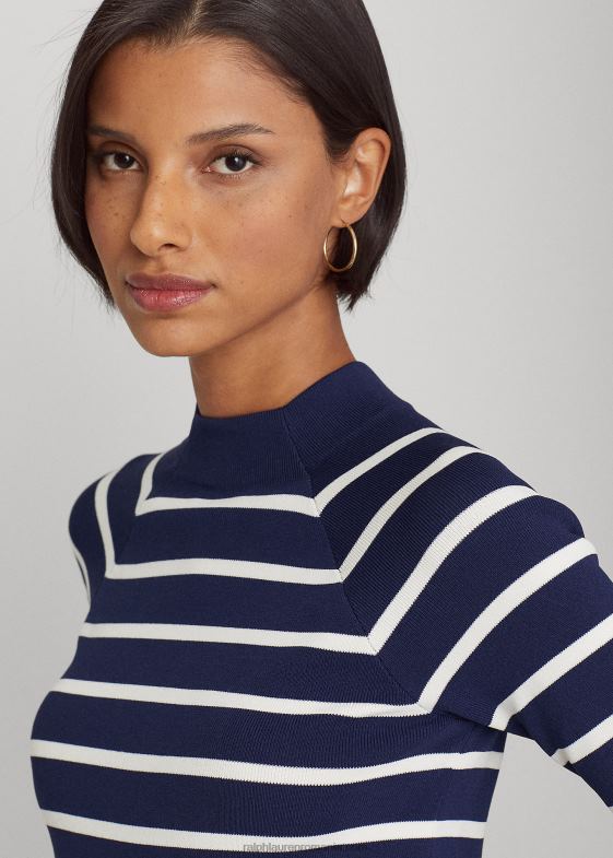 femei Ralph Lauren pulover cu guler moc cu dungi 046884003