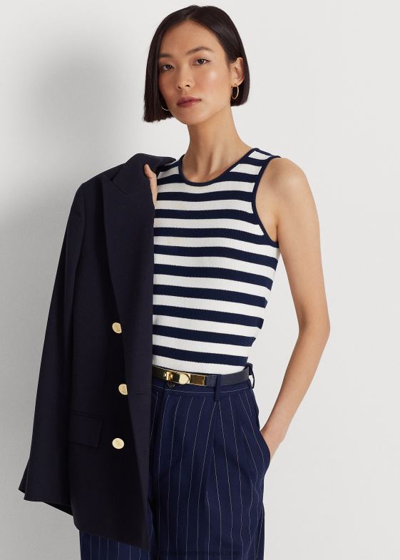 femei Ralph Lauren pulover fără mâneci în dungi de bumbac 046884851