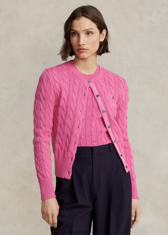 fucsia fierbinte femei Ralph Lauren cardigan din bumbac tricot cu cablu 046882898