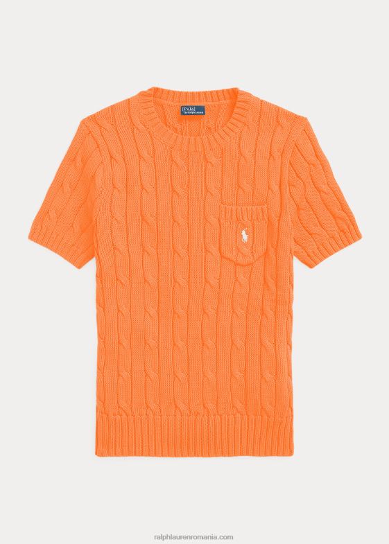 fucsia fierbinte femei Ralph Lauren pulover cu mânecă scurtă din bumbac din tricot cablu 046889181